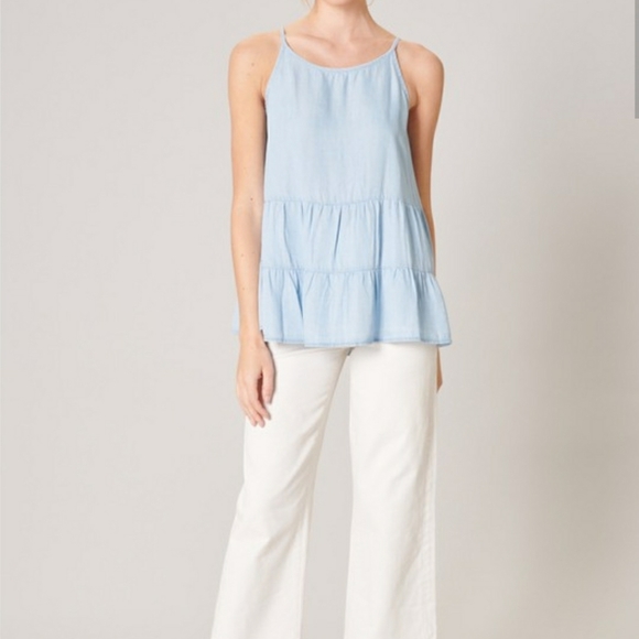 Cannes Chambray Tiered Swing Tank Top - Picture 4 of 5